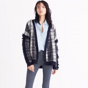 Madewell Plaid Fringe Merino Wool Cardigan G9632